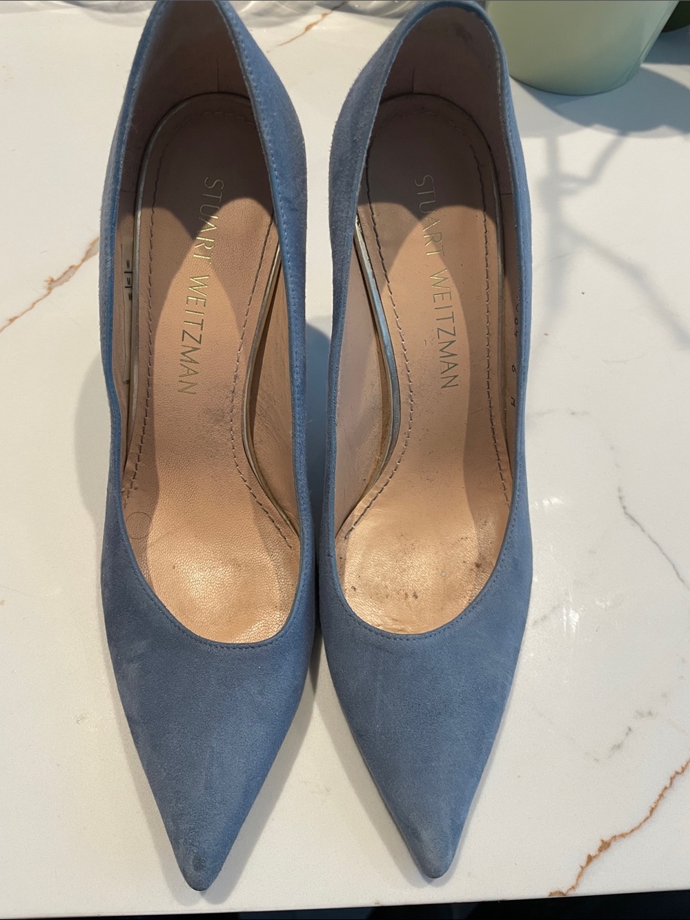 Stuart Weitzman Powder Blue Suede Pointed Toe Pumps
